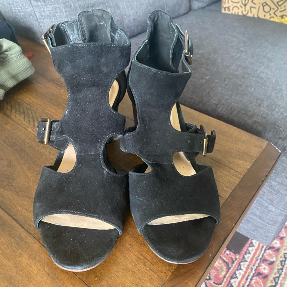 Clarks suede heeled sandals black 7 - Picture 3 of 13